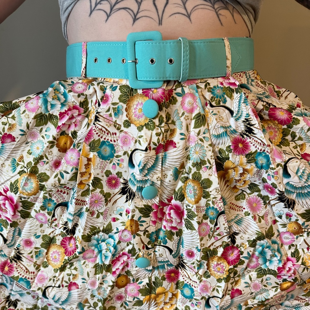 Unique Vintage Belted Full Pattern Skirt